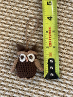 Load image into Gallery viewer, Handmade Amigurumi Owl Ornament – 2” Crochet Woodland Bird with Wooden Bead Eyes and Needle Felted Tufts
