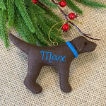 Load image into Gallery viewer, Personalized Chocolate Lab Ornament with a crochet collar
