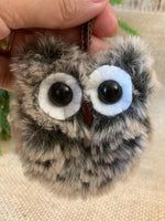 Load image into Gallery viewer, Set of 2 Handmade Fuzzy Owl Ornaments – 3” Flat Owls with Crochet Hangers

