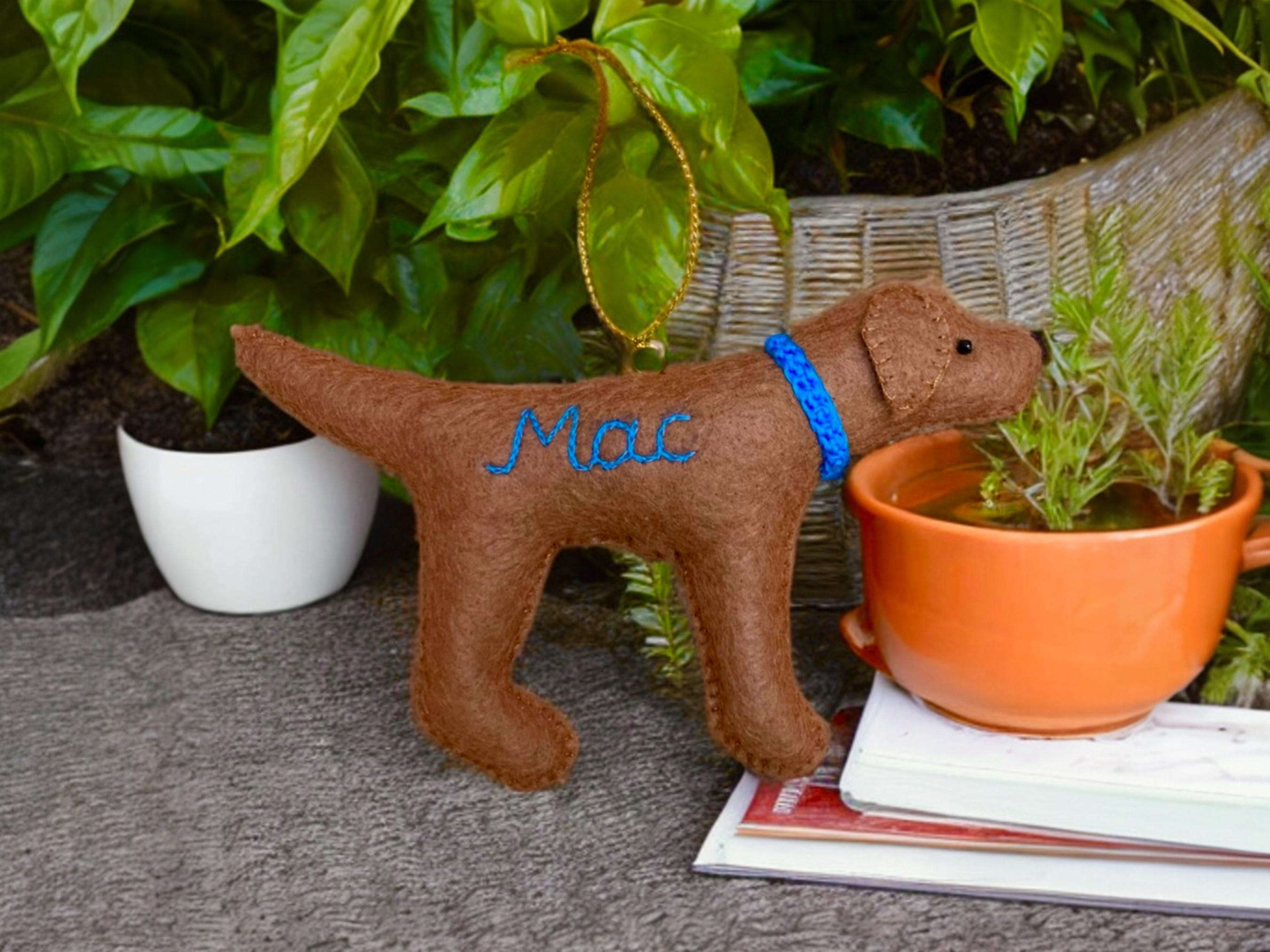 Personalized Red Fox Lab Ornament with a crochet collar