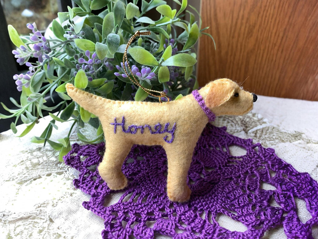 Personalized Lab Ornament with a crochet collar