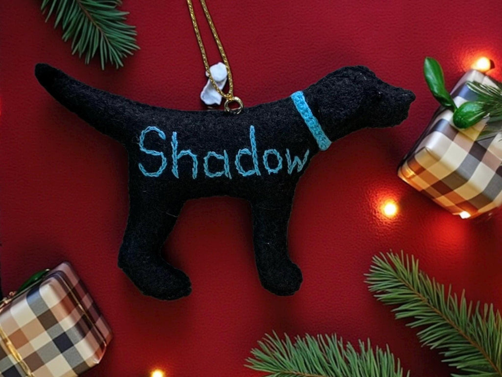 Personalized Lab Ornament with a crochet collar