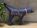 Load image into Gallery viewer, Personalized Silver Lab Ornament with a crochet collar
