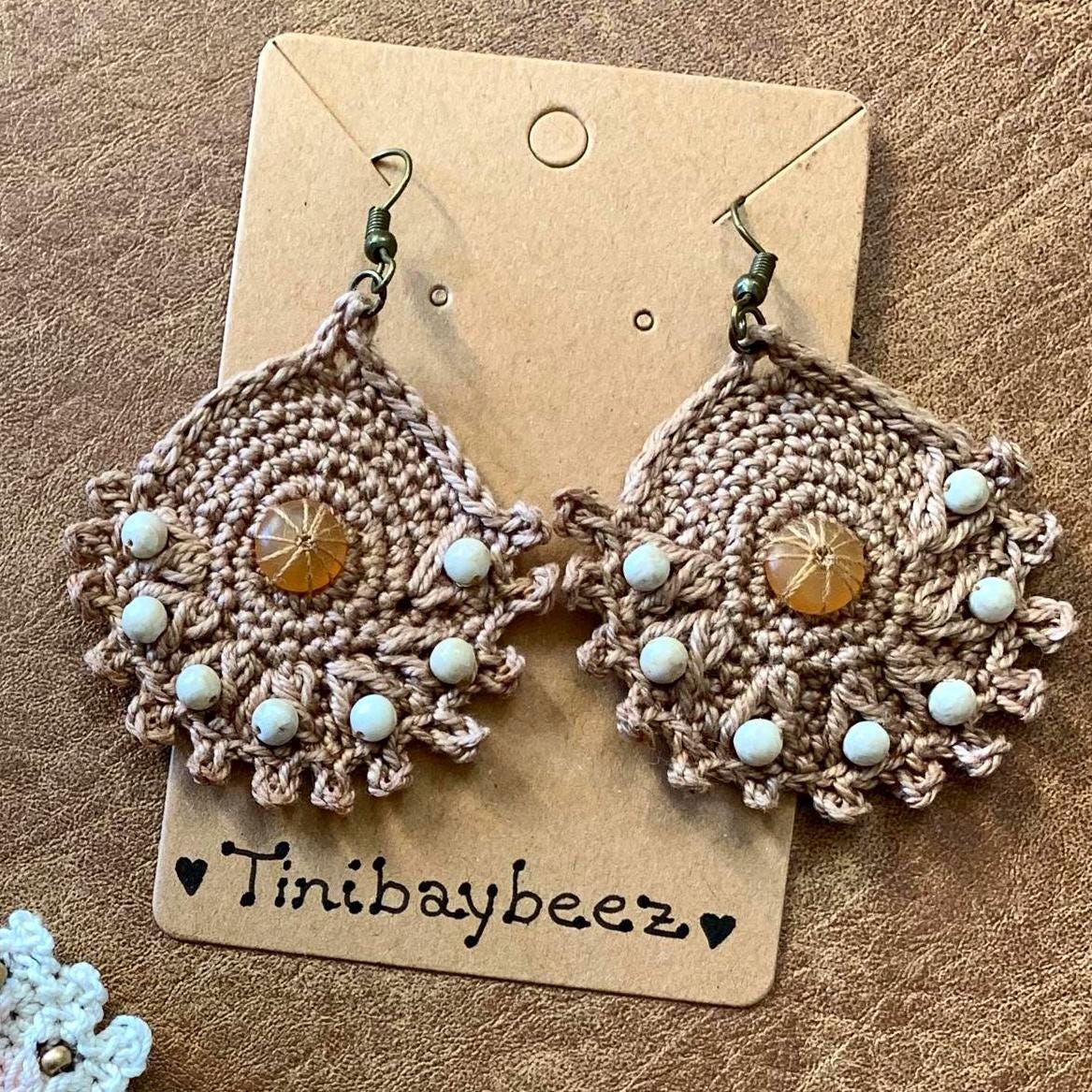 Handmade Crochet Earrings with Wooden Beads – Boho Style