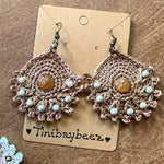 Load image into Gallery viewer, Handmade Crochet Earrings with Wooden Beads – Boho Style
