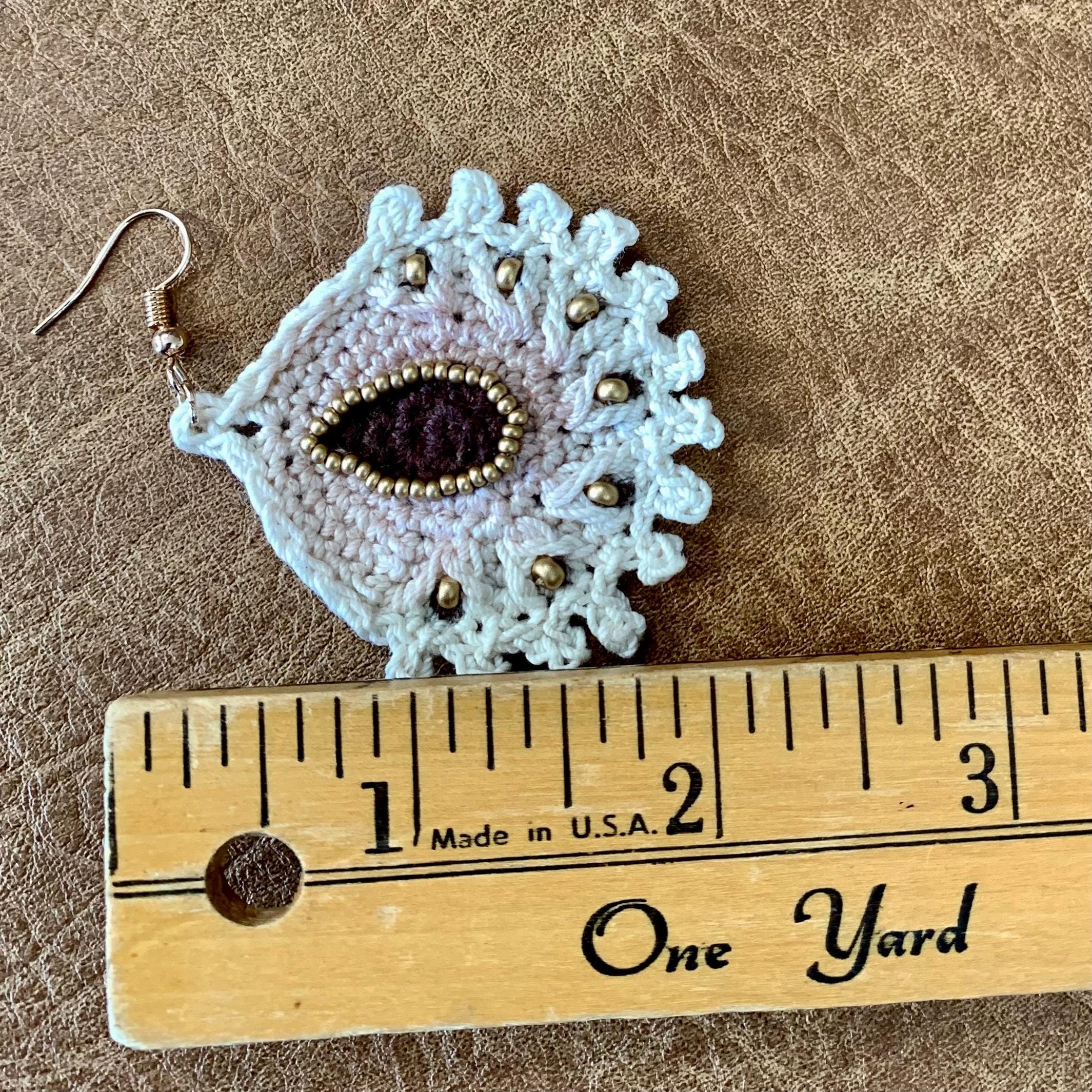 Handmade Crochet Teardrop Earrings with Gold Beads – Boho Statement Jewelry