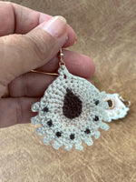 Load image into Gallery viewer, Handmade Crochet Teardrop Earrings with Gold Beads – Boho Statement Jewelry
