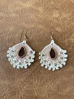 Load image into Gallery viewer, Handmade Crochet Teardrop Earrings with Gold Beads – Boho Statement Jewelry

