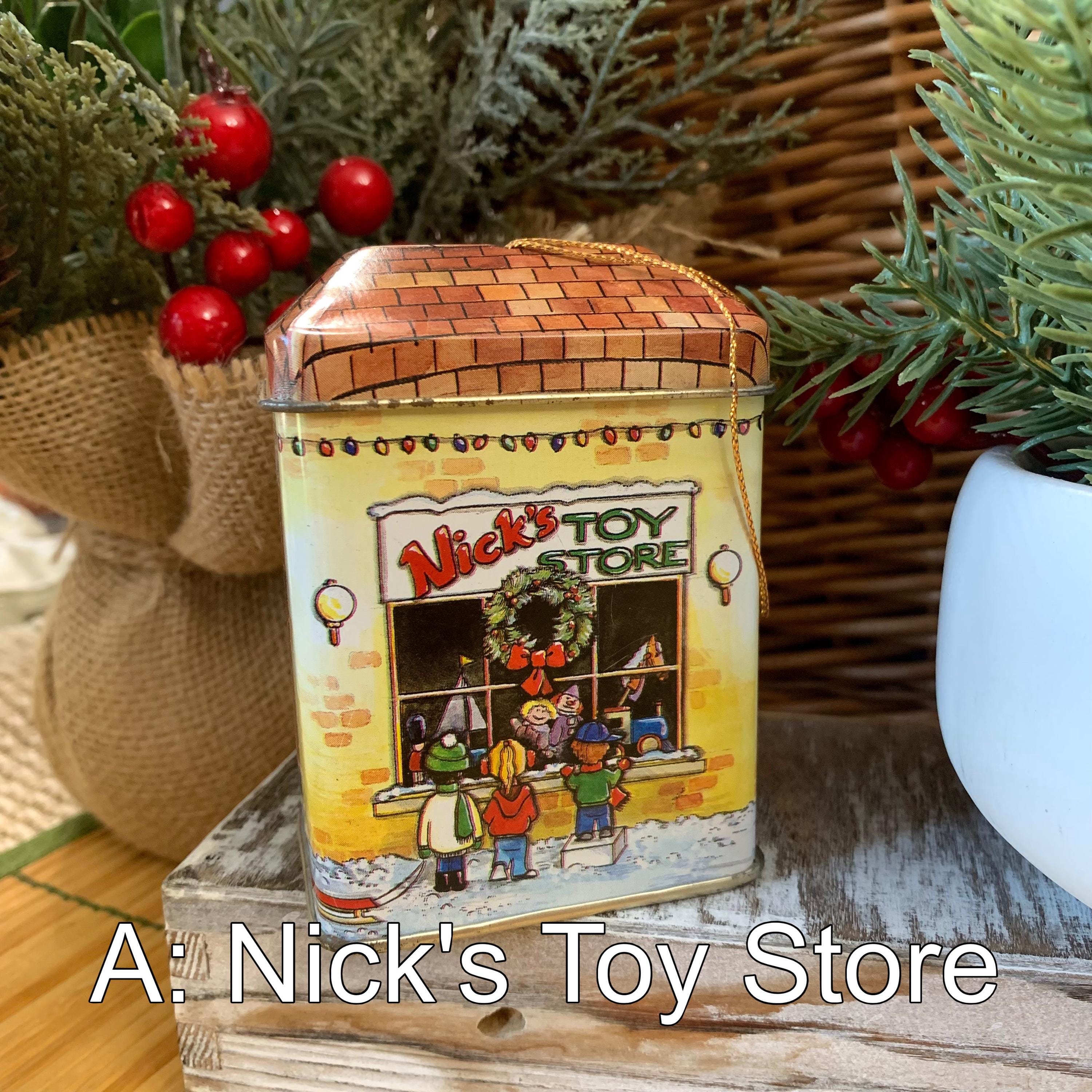 Vintage Tin Box Company Christmas Village Tins – Set of 4 (Toy Store, Snowy Creek Public School, Red Brick Schoolhouse, General Store)