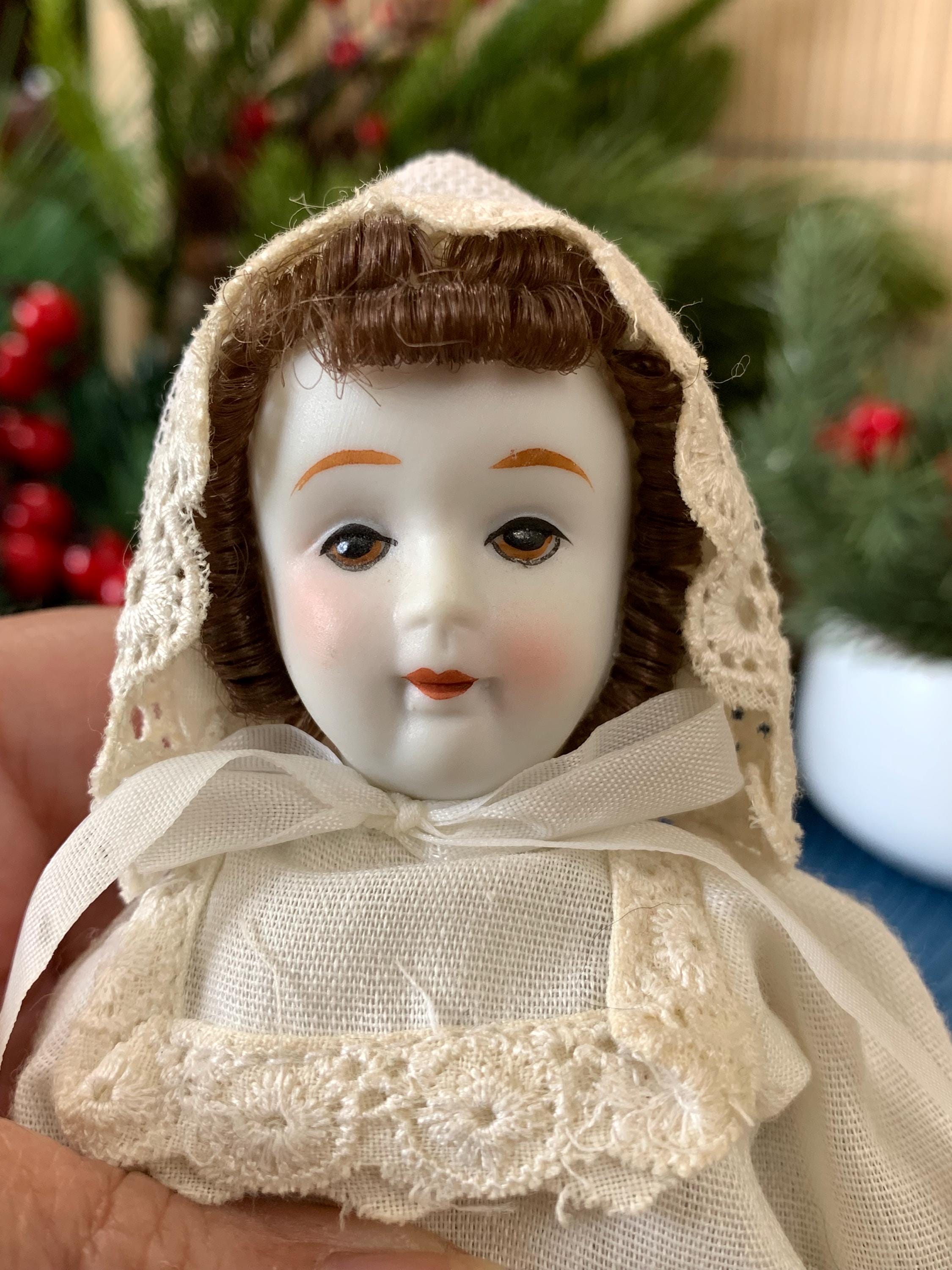 Set of 3 Porcelain Hanging Dolls – Vintage-Style Decorative Reproduction Dolls