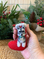 Load image into Gallery viewer, Needle Felted Husky Puppy Stocking Ornament

