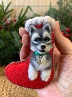 Load image into Gallery viewer, Needle Felted Husky Puppy Stocking Ornament
