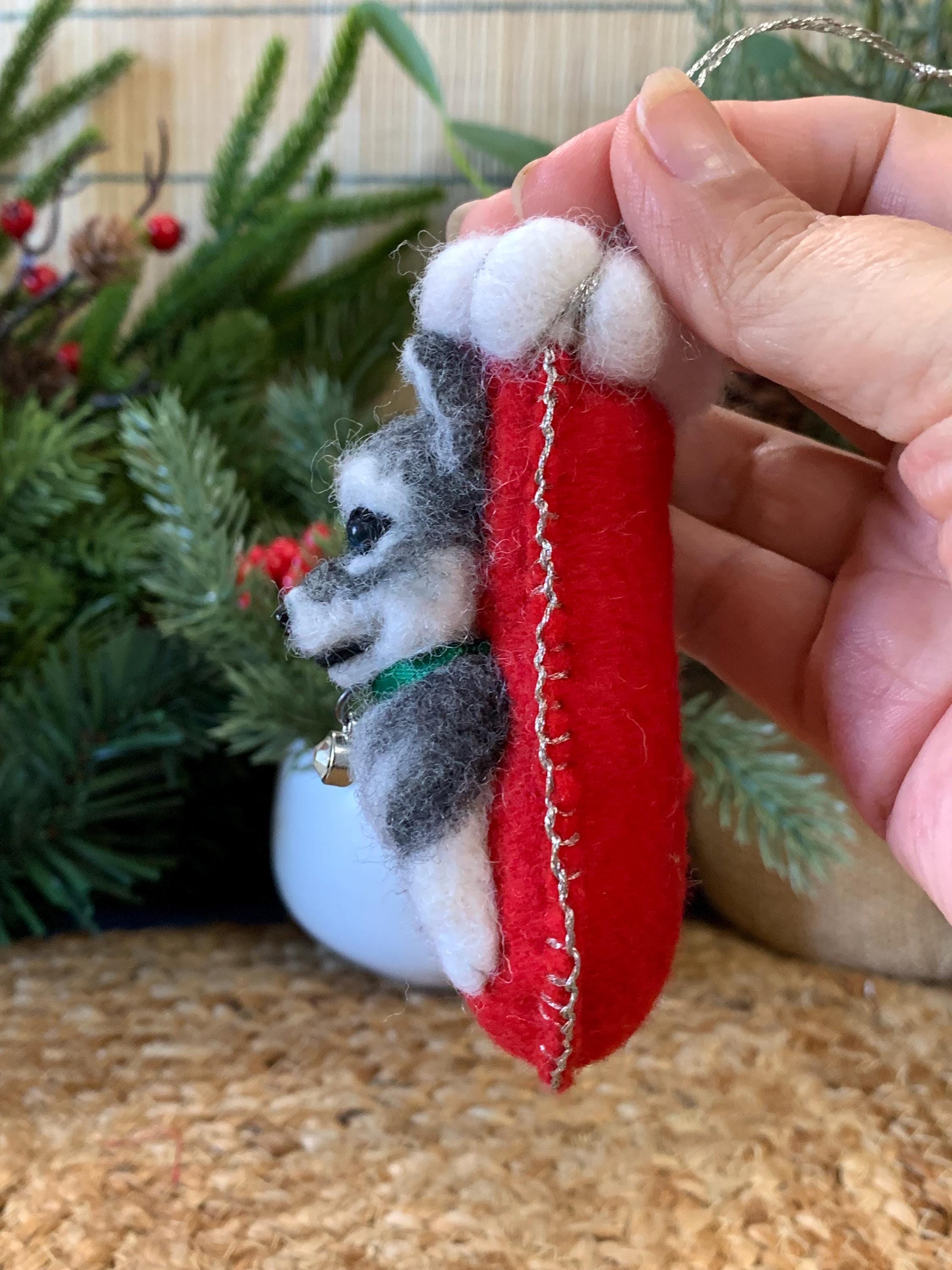 Needle Felted Husky Puppy Stocking Ornament
