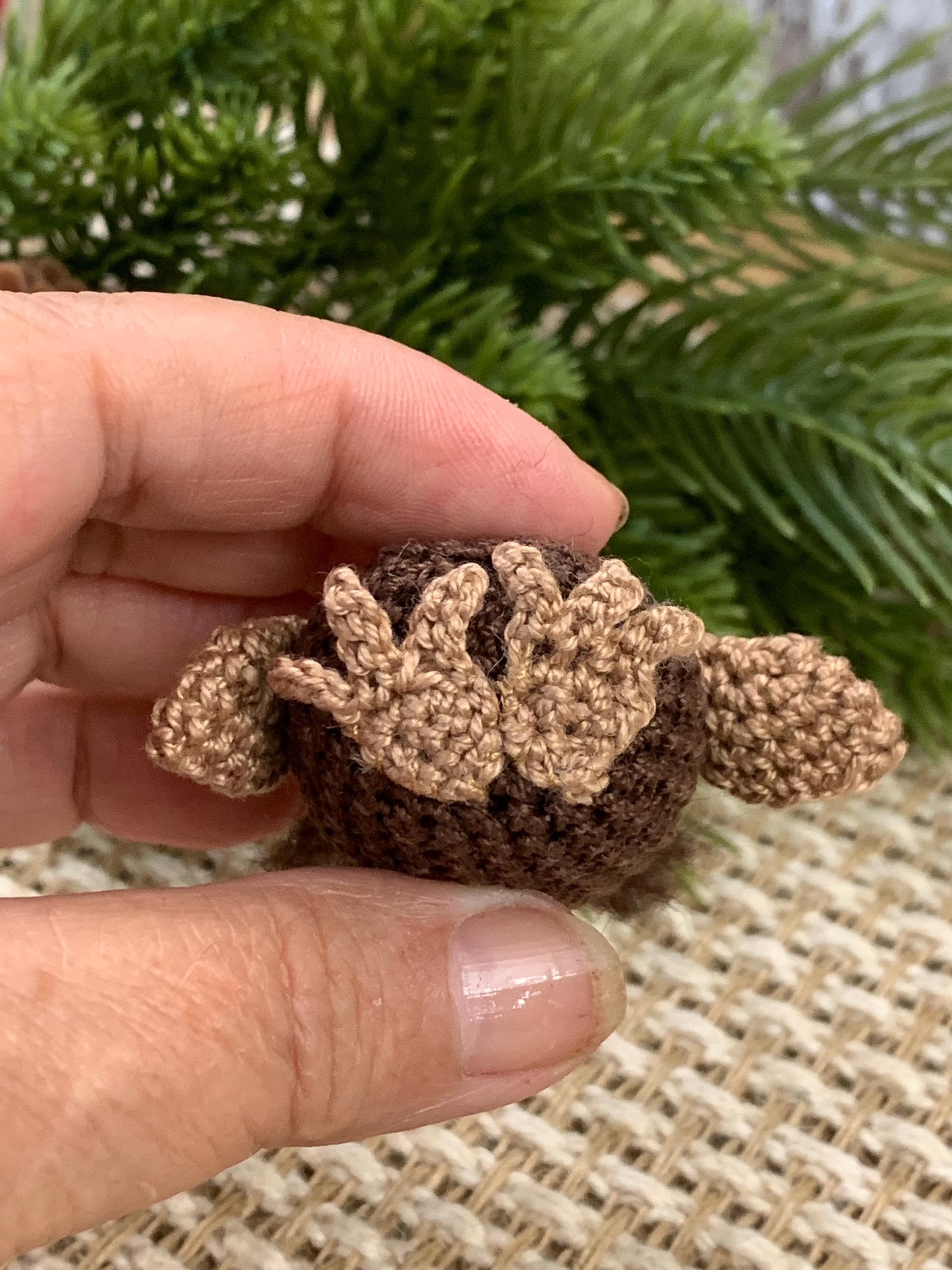 Handmade Amigurumi Owl Ornament – 2” Crochet Woodland Bird with Wooden Bead Eyes and Needle Felted Tufts