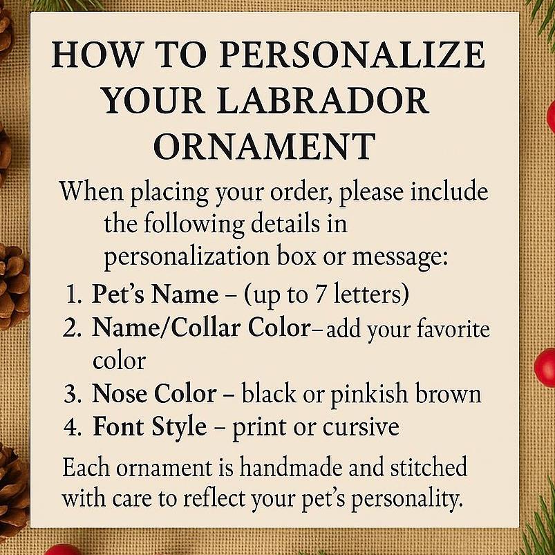 Personalized Black Lab Ornament with a crochet collar