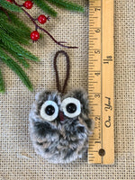 Load image into Gallery viewer, Set of 2 Handmade Fuzzy Owl Ornaments – 3” Flat Owls with Crochet Hangers
