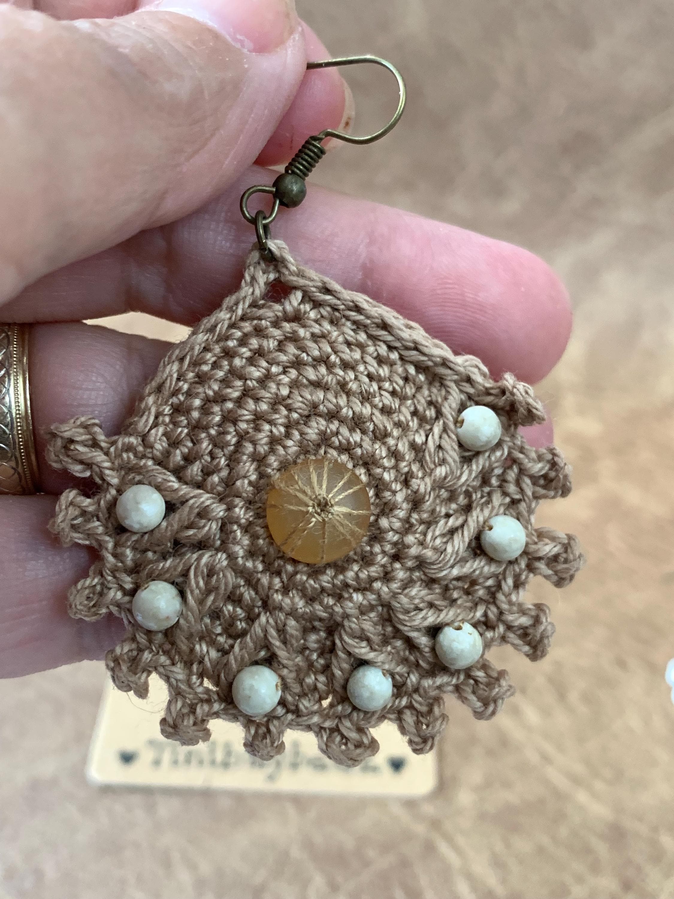 Handmade Crochet Earrings with Wooden Beads – Boho Style