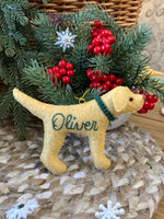 Load image into Gallery viewer, Personalized Yellow Lab Ornament with a crochet collar

