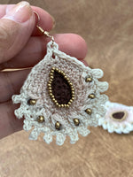 Load image into Gallery viewer, Handmade Crochet Teardrop Earrings with Gold Beads – Boho Statement Jewelry
