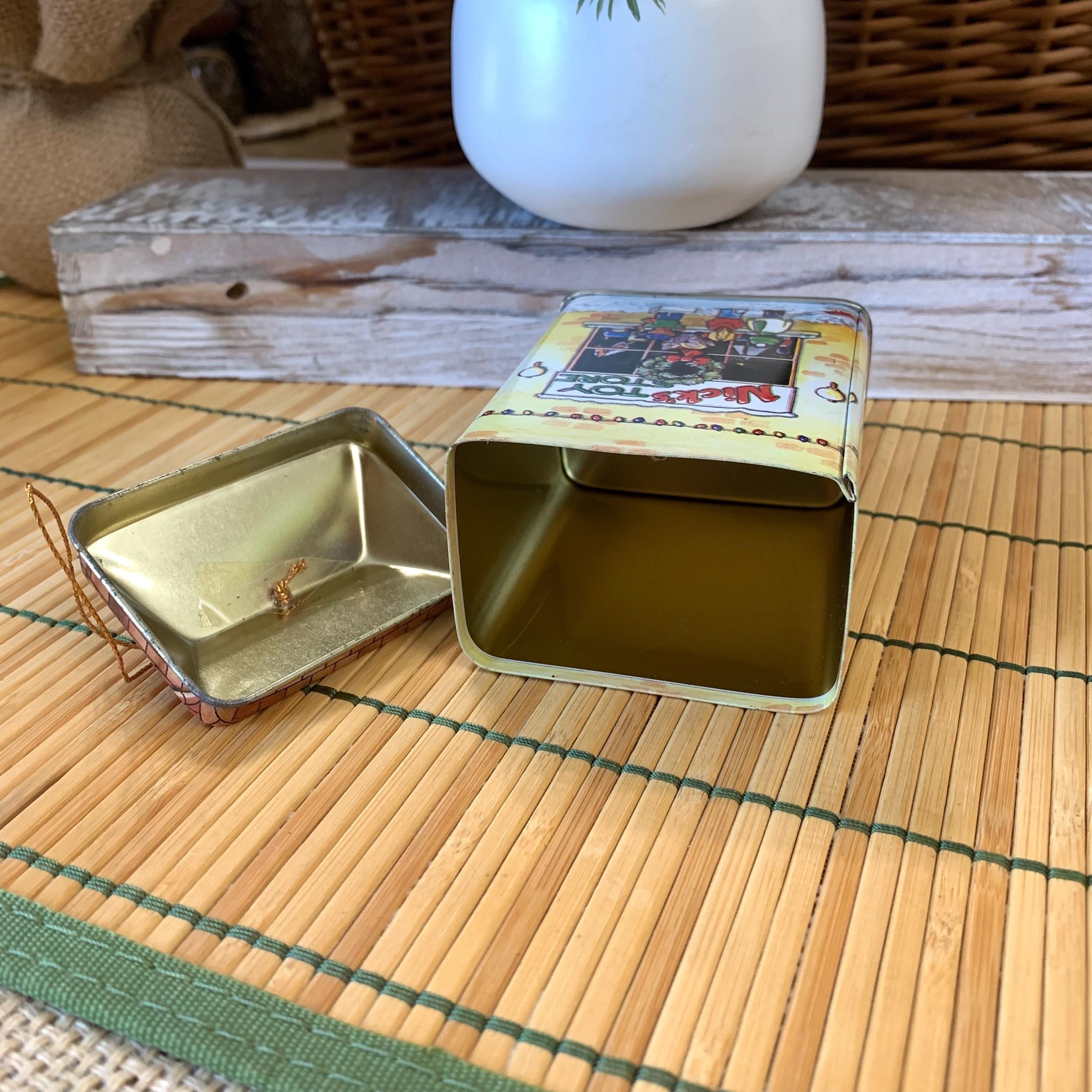 Vintage Tin Box Company Christmas Village Tins – Set of 4 (Toy Store, Snowy Creek Public School, Red Brick Schoolhouse, General Store)