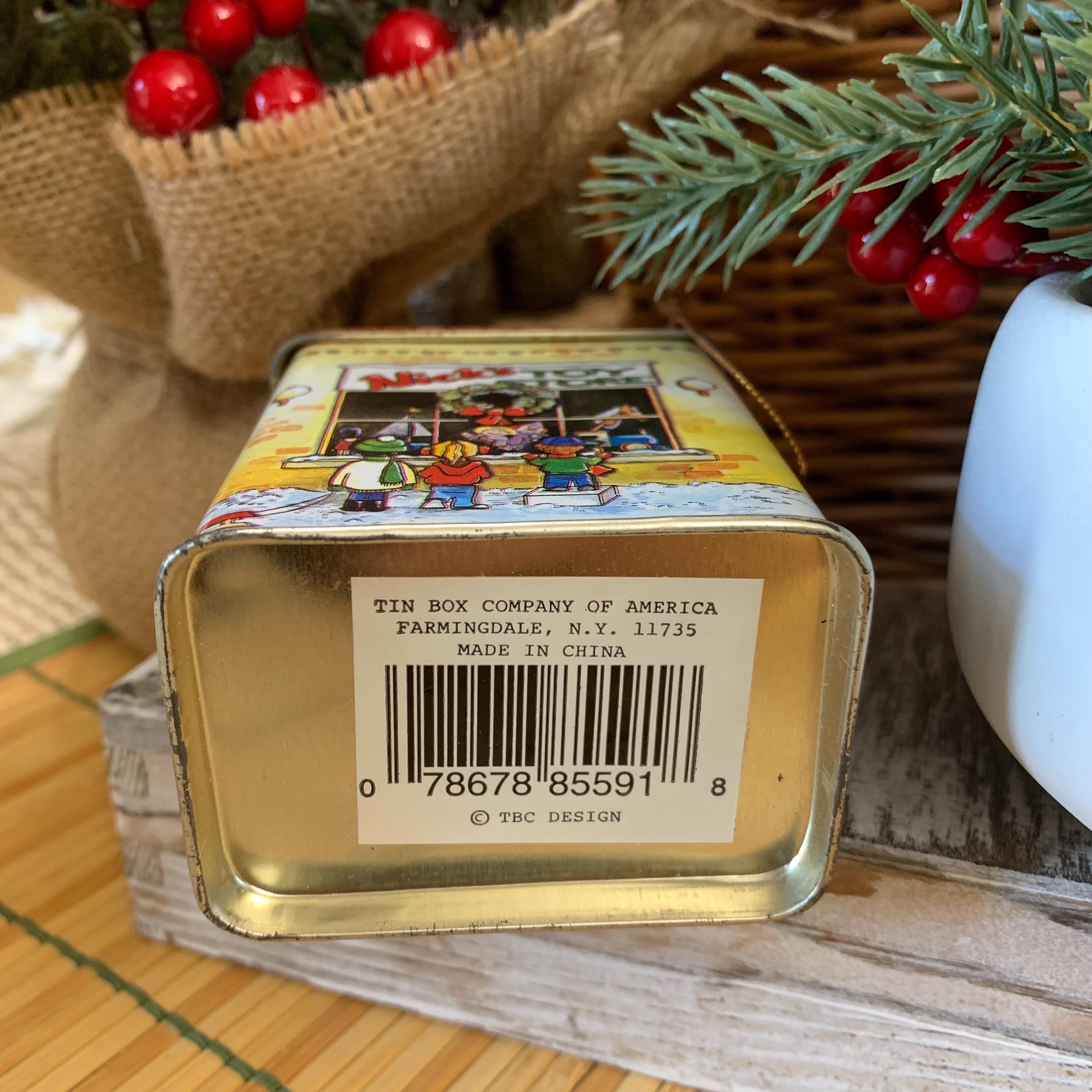 Vintage Tin Box Company Christmas Village Tins – Set of 4 (Toy Store, Snowy Creek Public School, Red Brick Schoolhouse, General Store)