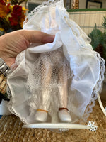 Load image into Gallery viewer, Vintage 8” Porcelain Bride Doll - Blonde Curly Hair, Lace Wedding Dress with Veil, Bouquet &amp; Stand - Collectible Wedding Doll
