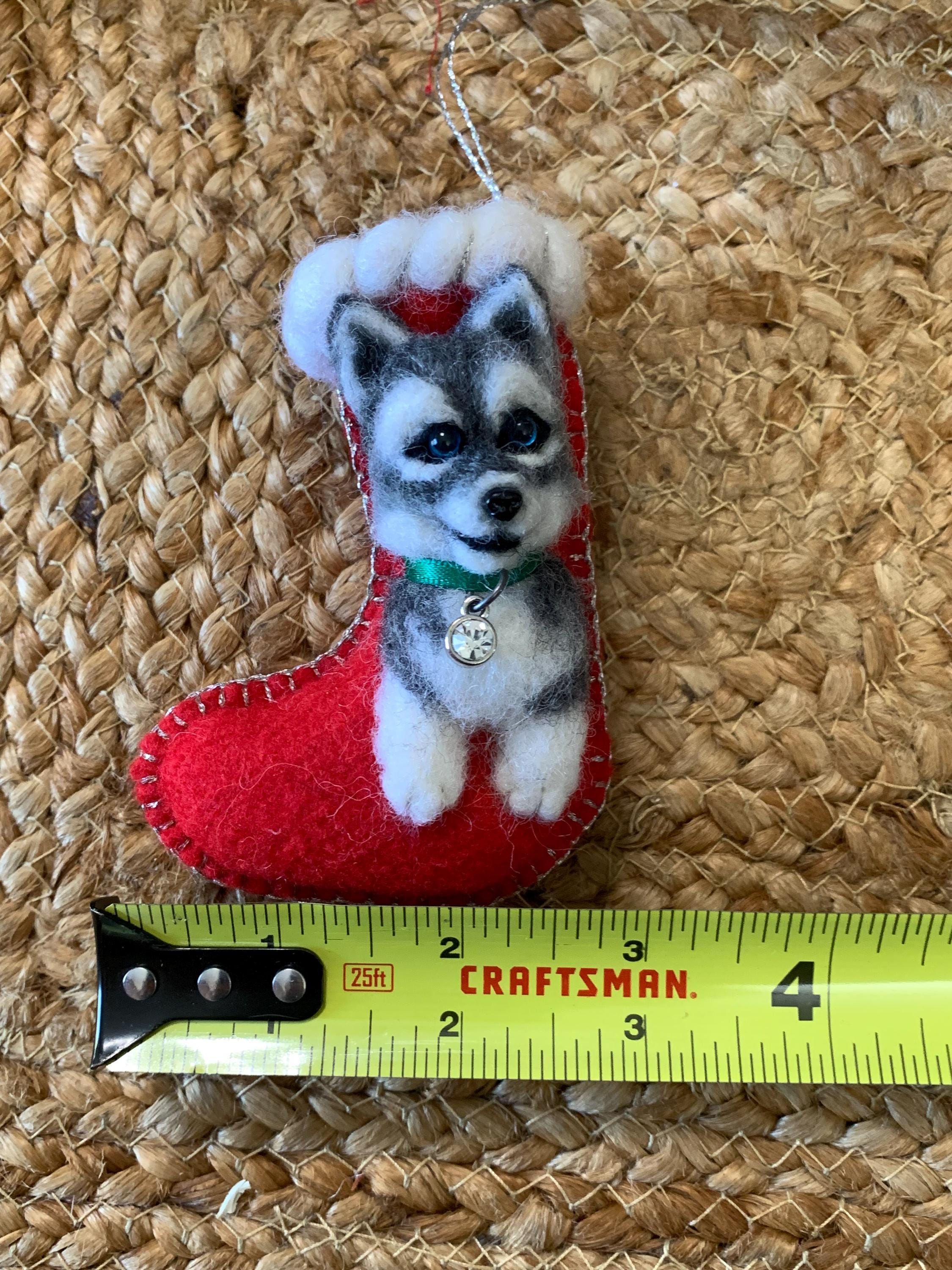 Needle Felted Husky Puppy Stocking Ornament
