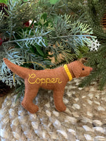 Load image into Gallery viewer, Personalized Red Fox Lab Ornament with a crochet collar

