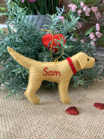 Load image into Gallery viewer, Personalized Yellow Lab Ornament with a crochet collar
