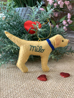 Load image into Gallery viewer, Personalized Yellow Lab Ornament with a crochet collar
