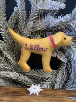 Load image into Gallery viewer, Personalized Yellow Lab Ornament with a crochet collar
