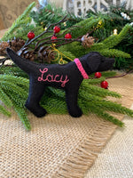 Load image into Gallery viewer, Personalized Black Lab Ornament with a crochet collar
