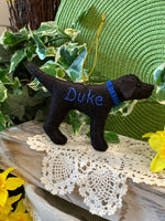Load image into Gallery viewer, Personalized Black Lab Ornament with a crochet collar

