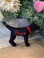 Load image into Gallery viewer, Personalized Black Lab Ornament with a crochet collar
