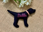 Load image into Gallery viewer, Personalized Black Lab Ornament with a crochet collar
