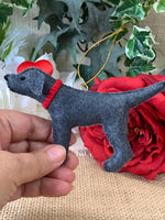 Load image into Gallery viewer, Personalized Silver Lab Ornament with a crochet collar
