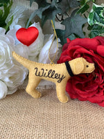 Load image into Gallery viewer, Personalized Yellow Lab Ornament with a crochet collar
