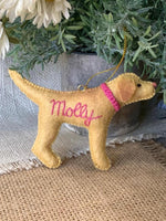 Load image into Gallery viewer, Personalized Yellow Lab Ornament with a crochet collar
