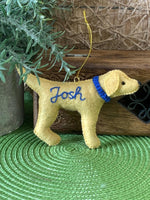 Load image into Gallery viewer, Personalized Yellow Lab Ornament with a crochet collar
