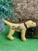 Load image into Gallery viewer, Personalized Yellow Lab Ornament with a crochet collar
