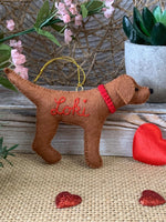 Load image into Gallery viewer, Personalized Red Fox Lab Ornament with a crochet collar
