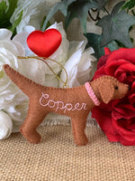 Load image into Gallery viewer, Personalized Red Fox Lab Ornament with a crochet collar
