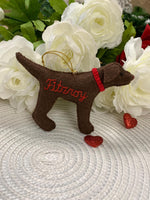 Load image into Gallery viewer, Personalized Chocolate Lab Ornament with a crochet collar
