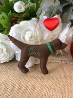 Load image into Gallery viewer, Personalized Chocolate Lab Ornament with a crochet collar
