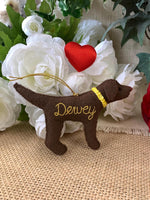 Load image into Gallery viewer, Personalized Chocolate Lab Ornament with a crochet collar
