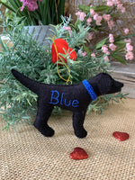 Load image into Gallery viewer, Personalized Black Lab Ornament with a crochet collar
