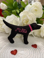 Load image into Gallery viewer, Personalized Black Lab Ornament with a crochet collar
