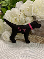 Load image into Gallery viewer, Personalized Black Lab Ornament with a crochet collar
