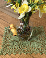 Load image into Gallery viewer, Avocado Green Crochet Doily - Square Table Centerpiece - Cottage Style Decor
