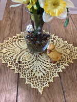 Load image into Gallery viewer, Pale Yellow Crochet Doily - Square Table Centerpiece - Cottage Style Decor
